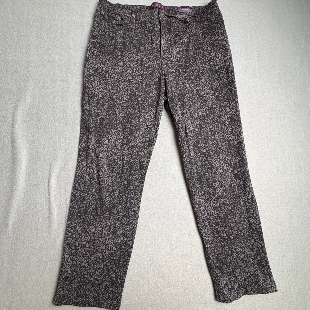Gloria Vanderbilt Amanda‎ High Rise Tapered Jeans 14P Grey Ikat Print Stretch